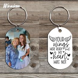 Chains Custom Stainless Steel Pendant Photo Engraving Name Letter Keychain for Women Personalised Photograph for Couple Family Jewellery