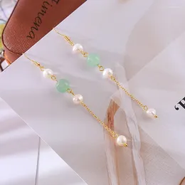 Dangle Earrings Minar Fashion Green Jade Natural Stone Freshwater Pearl Drop For Women 14K Real Gold Plated Copper Long Tassel Earring