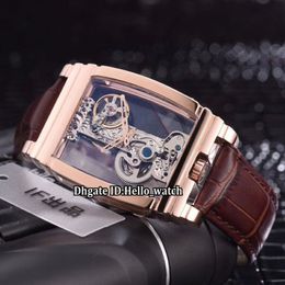 New Diasteria Golden Bridge 113 550 70 Transparent Skeleton Dial Mechanical Hand Winding Automatic Mens Watch Rose Gold Case Leath251a