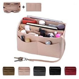 Women Girl Portable Felt Fabric Purse Felt Insert Bag Multi Pockets Handbag Purse Organizer Holder Makeup Travel Liner Pouch1190d