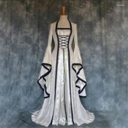 Casual Dresses Halloween Women Dress Oversized Vintage Gothic Medieval Cosplay Carnival Costume Vestidos Court Flare Sleeve