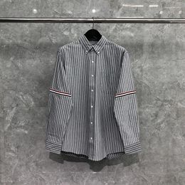 Men's Casual Shirts T Brand Classic Two-sleeved Red White Blue Striped Vertical Stripes Elastic Thin Shirt Long Sleeve Pointed Collar