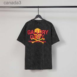 Galleries Dept Harajuku Vintage Washed Gold Stamp Letters Skull Printed t Shirt Loose Oversized Hip Hop Unisex Short Sleeve Tees Jmg IDUC