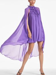 Spring Summer Runway Dress Cloak Sleeve Cape Vestidos Appliques Flower with Beading Party Holiday