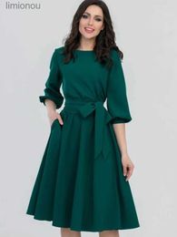Urban Sexy Dresses 2023 Summer Dress Womens Vintage Dress Round Neck Long Sleeve Elegant Lace Up Solid Colour New Green Maxi Dresses for Women 240223