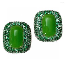 Stud Earrings SENYU Vintage Rectangle Shaped Earring For Women Green Stone Costume Party Paved Cubic Zircon Dubai Jewellery