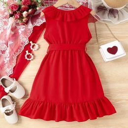 Girl's Dresses Baby Girls Sleeveless Dress Solid Color V Neck Summer Wrap Ruffle Dress with Belt for Beach Party Cute Clothes