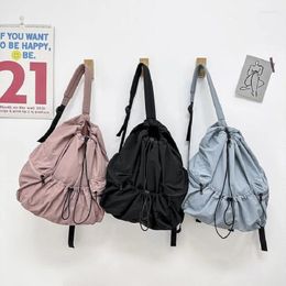 School Bags 2024 Nylon Fabric Drawstring Women's Backpack Lightweight Classroom Travel Single Shoulder Bag