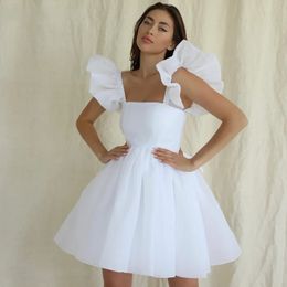 A-Line Short Wedding Dress Ruffles Straps Lace Up Back Simple Sleeveless Bridal Party Gowns Above Knee Vestido De Novia Custom Made