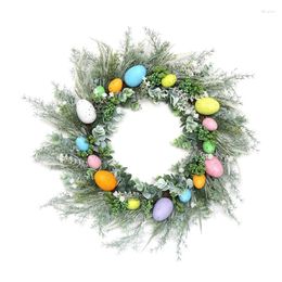 Decorative Flowers 50Cm Easter Wreath Eggs Decoration Artificial Flower For Home DIY Crafts Door Hanging Garland Party Decor