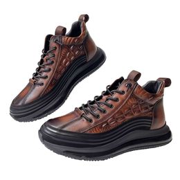 Step with Jishingal Leather Men's One Anti Slip, Casual and Fashion Increase, Cowhide Crocodile Print Sneakers 792