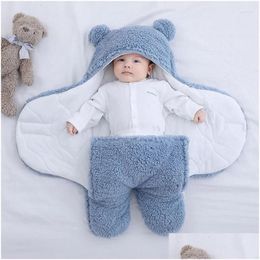 Blankets Swaddling Baby Slee Bag Super Soft Fleece Born Receiving Blanket Boy Girl Clothes Sleep Thickened Wrap Ddling Drop Delive Dhzri