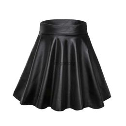 Skirts Skorts High Waist Elastic Mini Short Skirt Women Faux Leather YQ240223