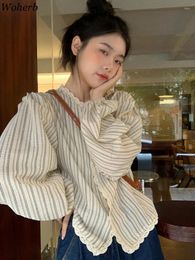 Women's Blouses Y2k Stripe Blouse For Women 2024 Blusas Mujer De Moda V Neck Puff Sleeve Shirts Simple Loose Fashion Korean Tops Female
