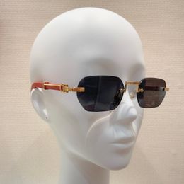 Retro Sunglasses Wood Gold Frameless Grey Shaded Men Fashion Summer Sunnies Sonnenbrille UV Protection Eyewear with box