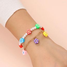 Charm Bracelets Bohemia Colourful Flower Resin Pendant Tassel For Women Vintage Handmade Imitation Pearl Adjustable Jewellery