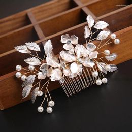 Hair Clips European Bride Comb Wedding Accessories Rose Golden Pearl Hairpin For Women Bridal Tiaras Marrige Jewelry Decor