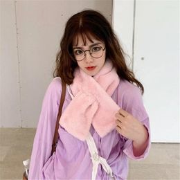 Scarves Solid Colour Soft Bow Faux Furs Warm Scarf Women Winter Neck Guard 066C