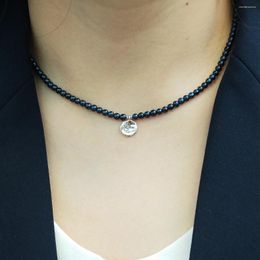 Pendants Lii Ji Black Pearl Nearly Round Choker Necklace 925 Sterling Silver Love Forever Pendant Female Jewellery Gift