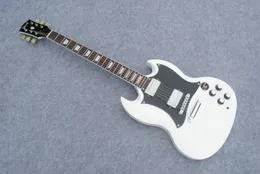 White high quality SG electric guitar, nickel chrome hardware hardware, large pickup guard, in stock, fast shipping