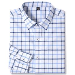 Mens Buttoncollar Long Sleeve Chequered Oxford Plaid Shirt Single Pocket Comfortable Cotton Regularfit Casual Striped Shirts 240219