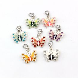 42Pcs Mix Enamel Rhinestone Butterfly Floating Lobster Clasps Charm Pendants For Jewellery Making Bracelet Necklace DIY Accessories 298R