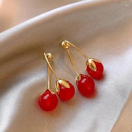 Dangle Earrings Red Cherry 2024 Explosive Light Luxury Women's Design Elegant Long Cute Korean Girls Fashion Jewellery