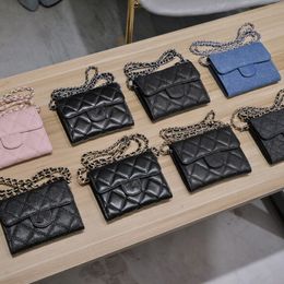 Brand Mini Bags with Logo Hardware Genuine Leather Caviar Grid Chain Bag Soft Sheepskin Wallet Card Bag