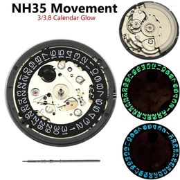 Watch Repair Kits NH35/NH35A Movement Green/blue Illuminated Calendar Suitable For 3/3.8/4.2 Crown Case Installation Accessories