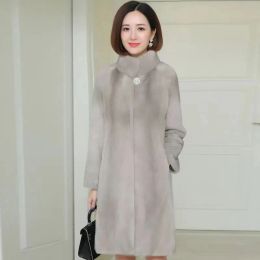 Jackets Winter Women Warm Thicken Mink Fur Coat Female Long Standing Collar Fur Coat Plus Size Women Coat Korean Sheep Shearling Outwear