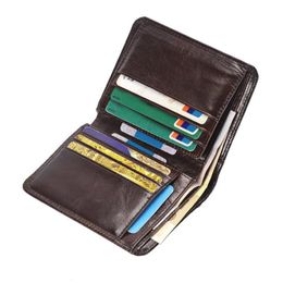 Wallets Genuine Leather Men Short Trifold Wallet Multi Slots Holders Male Clutch Vintage Purse Money Bags242Y