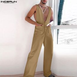 Overalls INCERUN 2023 American Style Men's Casual Solid Allmatch Design Strap Pants Fashion Streetwear Hot Selling Sexy Jumpsuits S5XL