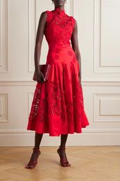 Party Dresses Verngo Red Lace Evening High Neck A Line Length Formal Dress Prom Gown African Women