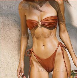 Women's Swimwear 202 new solid color split swimsuit ins net red swimsuit womens bra bikini T240222