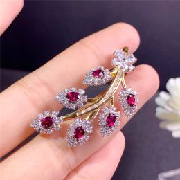 Jewelry WEAINY Natural Garnet Pendant & Brooch, S925 Silver Pendant & Brooch,Exquisite Jewelry,Leaf Pendant & Brooch