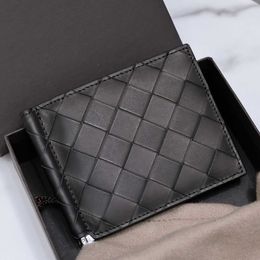 Men designer wallet Top quality genuine leather card holder Cowhide weave money clip Luxury man wallets Korean version Purse with green box