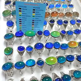 Wholesale bulk lots 50pcs Multi-styles Top Mix Mood Ring Temperature Control Color Changing Rings Vintage Men Women Jewelry