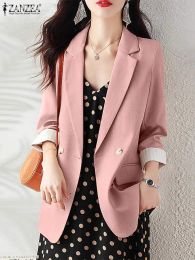 Blazers ZANZEA Autumn Women Lapel Neck Long Sleeve Loose Blazer Fashion Casual Work Wear Elegant Patchwork Suits Jackets Oversize Coats