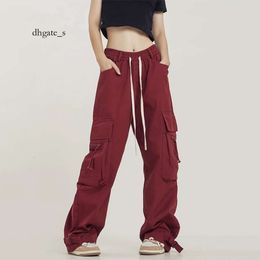 American Style High Loose Wide Leg Red Work Men's and Women's Trendy Street Dance Pants, Floor Long Pants