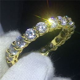 Fashion infinity Band ring Yellow Gold Filled 925 silver Anniversary wedding rings for women men 5A zircon crystal Bijoux239p