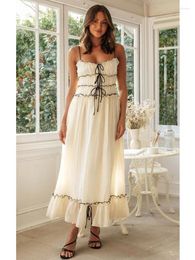 Casual Dresses Foridol Spaghetti Strap White Sundress Flounced Edge Women's Dress Summer Beach Style Maxi Bowknot Boho Vestidos 2024