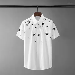 Men's Casual Shirts Minglu Solid Color Mens Luxury Pentagram 3d Embroidery Short Sleeve Party Dress Slim Fit Male