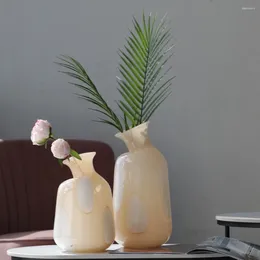 Vases Creative Milk Jade Slant Mouth Glass Hydroponic Flower Home Soft Vase Living Room Table Arrangement