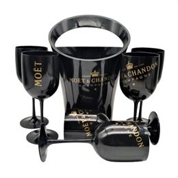 Mystery Black ice bucket and 6 moet glass for family party307A
