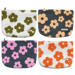 Cosmetic Bags Plush Portable Makeup Bag With Zipper Cute Floral Kawaii Make Up Pouch For Purse Pencil Women Teen Girl