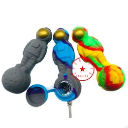 Outer Space Astronauts Colourful Silicone Pipes Glass Nineholes Philtre Screen Bowl Portable Oil Rigs Nails Tip Straw Tobacco Cigarette Holder Smoking Handpipes DHL