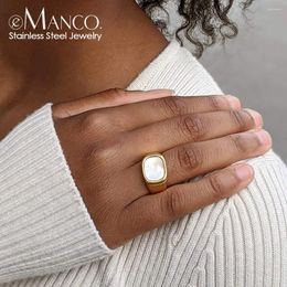 Cluster Rings EManco Vintage Shell Chunky White Black Gold Colour Square For Women Stainless Steel Ladies Large Ring Party Jewellery Gift