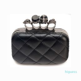 Designer- Fashion Woman Leather Evening Clutch Hand Bags Creepy Skull Rings Handbag Halloween Party Chain Shoulder Bag Plaid Purse2724