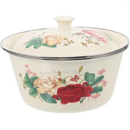 Double Boilers Enamel Basin Bowl With Lid Vintage Enamelware Kitchen Pot Salad Oil Pan Creative Soup Food Supply