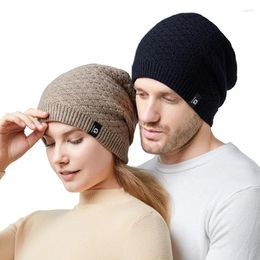 Berets Men Autumn Winter Thick Velvet Knitted Hat Lovers Ear Protection Head Pile Skullies Beanies Women